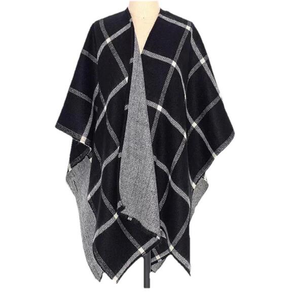 Lauren Ralph Lauren Herringbone Windowpane Reversible Kimono Wrap Soft Cozy OS - Picture 2 of 8